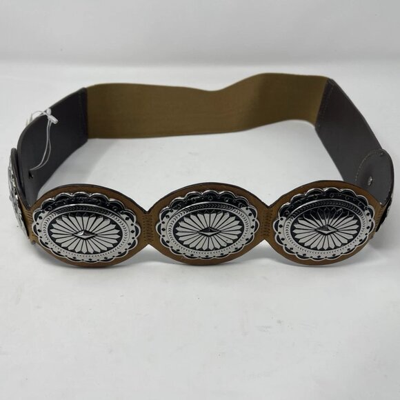 Chicos 3 Brown Genuine Leather Concho Belt Stretch Women's Western - Picture 7 of 7